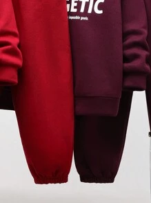 SHEIN 4pcs Young Boys Casual Minimalist Letter Printed Warm Thermal Lined Hoodie & Sweatpants Set, Suitable For Commuting, School, Daily, Sports, Autumn/Winter