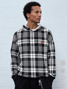 Manfinity RebelGame Men Loose Fit Checkered Hoodies In Black And White,Back To School - Multicolor - View 4