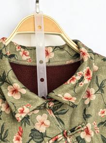 Plus Size Women Floral Printed Button Down Long Sleeve Casual Loose Blouse - Multicolor - View 4