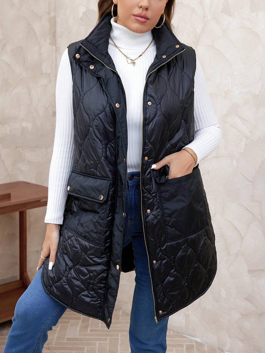 SHEIN Clasi Plus Size Far Heated Parka Vest With Reversible Pockets