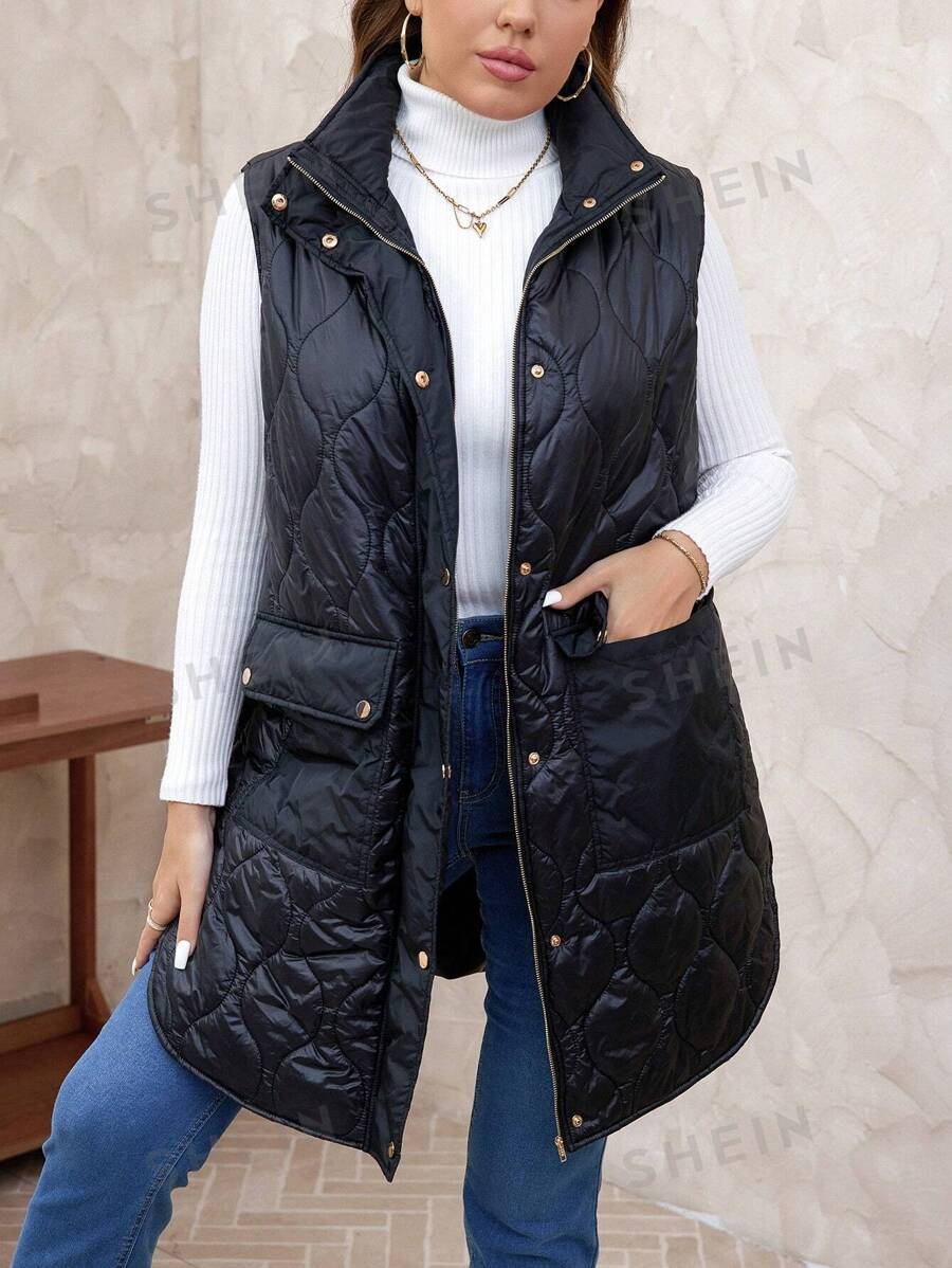 SHEIN Clasi Chaleco tipo parca térmico reversible con bolsillos para tallas grandes