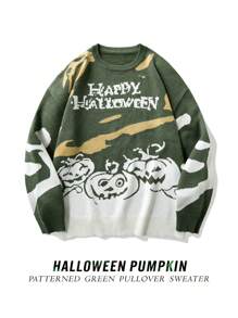 Manfinity Hypemode Men's Crew Neck Halloween Themed Printed Long Sleeve Sweater - Multicolor - View 1