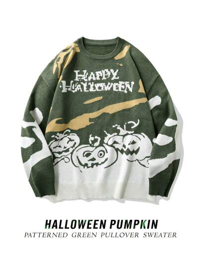 Manfinity Hypemode Men's Crew Neck Halloween Themed Printed Long Sleeve Sweater