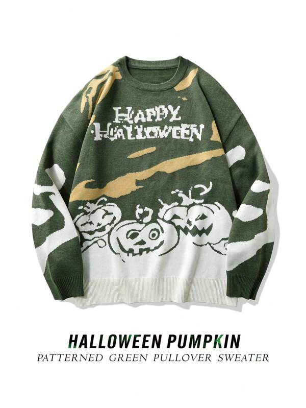 Manfinity Hypemode Men's Crew Neck Halloween Themed Printed Long Sleeve Sweater