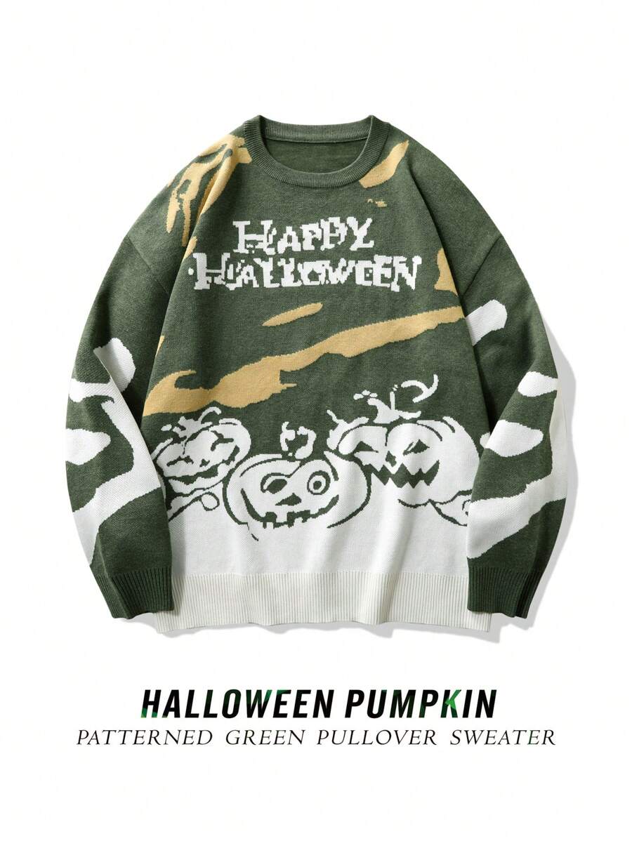 Manfinity Hypemode Men's Crew Neck Halloween Themed Printed Long Sleeve Sweater - Multicolor - View 1