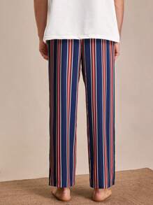 SHEIN EverLounge Herren Lounge Hose mit Elastikbund und geradem Bein mit Streifen Muster
