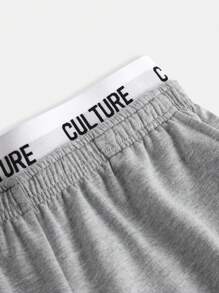 SHEIN Tween Girls'' Casual Letter Print Knit Waistband Wide Leg Pants