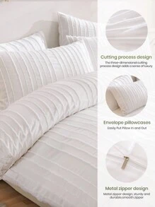 Bộ chăn ga gối 2/3 món, màu trắng, mềm mại và ấm áp, thân thiện với da, họa tiết sọc lượn sóng màu trơn, thoải mái, chống xù lông, bao gồm vỏ chăn và vỏ gối (kích cỡ S), không bao gồm chăn bông, phù hợp với giường đơn, giường đôi, giường cỡ Queen, giường cỡ King, nhiều kích cỡ có sẵn, có thể giặt máy, phù hợp cho mùa tựu trường, trang trí mùa thu, trang trí phòng ngủ. - trắng - Xem 6