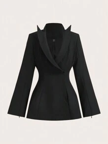 SHEIN ICON 女式修身 A 字形撞色喇叭袖口西装外套