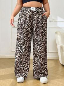SHEIN EZwear 大码女式时尚豹纹直筒裤 - 彩色 - 查看 5