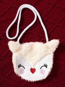 3er-Set süßer Baby Mädchen Outfit: Farbblock karogemusterter Kragen Flanellwarm Top + karierter plissierter Rock + Cartoon bestickter Beutel, modisch für Herbst/Winter, für Weihnachten