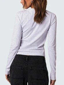 INAWLY Light Gray Leopard Spotted Star Print Long Sleeve T-Shirt - Light Grey - View 2