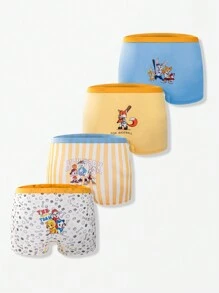 4pcs/Pack Tween Boys Cartoon Animal Print Breathable Comfortable Boxer Briefs - Multicolor - View 1