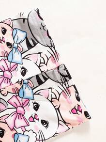 SHEIN 2pcs Baby Girl Cute Bow Kitty Print Long Sleeve Pajama Set, Soft & Comfy Home Sleepwear For Fall & Winter, For Christmas