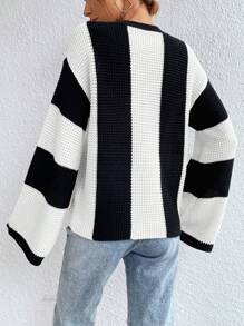 EMERY ROSE 女士秋冬拼色黑白条纹蝙蝠袖宽松休闲套头衫、长袖上衣