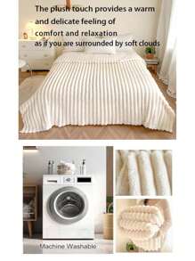 1 件大号条纹仿兔毛毯，法兰绒盖毯，适合沙发、单人/双人床、夏季办公室午睡，四季皆宜的温暖舒适毛绒毯，有白色和灰色可选，可作为礼物赠送 - 白色 - 查看 7