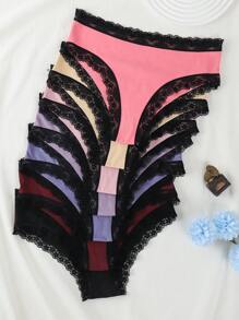 7pcs Women's Lace Patchwork Briefs, Fall/Winter - Multicolor - View 3
