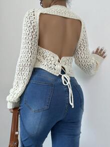 Chiquease Women's Plain Round Neck Raglan Sleeve Hollow Out Fashionable Sweater, For Spring & Autumn, Knit Pullover Fall Winter - Apricot - View 5