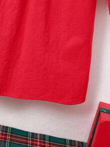 Young Girl Fashionable Simple Christmas Colorblock Dress - Red - View 6