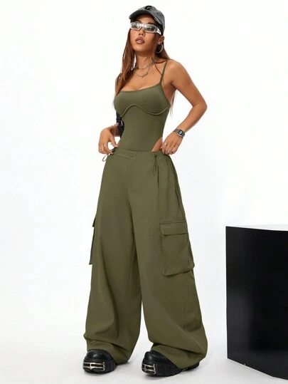 Coolane 2pcs Women Fashion Casual Loose Jumpsuit With Wide Leg Pants Suit, Spring Summer