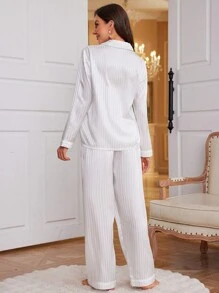 Conjunto de pijama de mujer con rayas y jacquard, ideal para vacaciones
