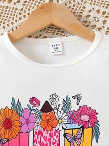 2 pezzi/Set Outfit alla moda e carino per bimbe piccole con maglietta a maniche lunghe con scollo a equipaggio e stampa a matita e pantaloni casual, primavera e autunno - Multicolore - Visualizzare 4