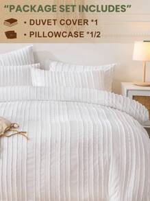 Cirelle 2/3pcs Solid Duvet Cover Set, Bedding Set, Soft And Warm Bedding, Skin-Friendly Comforter Cover Set, Solid White Color Wave Stripe Pattern, Comfortable And Anti-Pilling Bed Set, Comforter Cover And Pillow Case, Quilt Core Not Included, Fits For Twin Full King Queen All Size Beds, Various Sizes Available, Machine Washable - White - View 2