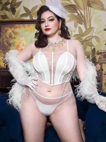 PinupGlam Plus Size Mesh Contrast Sexy Panty