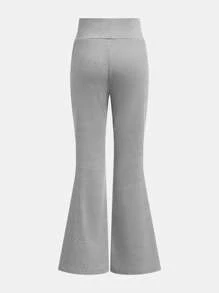 2sets Tween Girl Basic Grey & Black Long Sleeve Knit Top & High Waist Flare Knit Pants Sets