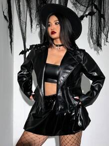 Flirla Veste minimaliste à zip frontal, manches longues, couleur unie, grande taille, port casual au quotidien