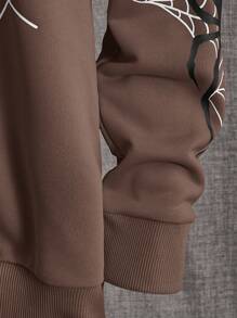 Manfinity RebelGame Áo Hoodie Nam In Hình Mạng Nhện Có Khóa Kéo Không Có Áo Thun - Cà phê nâu - Xem 3