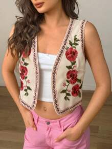 Forever 21 Women's Floral Print Open Front Sleeveless Top - Apricot - View 1