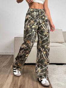 SHEIN EZwear Women's Wide Leg Leopard Print Woven Pants - Multicolor - View 4