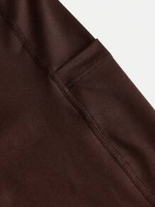 SHEIN 2 件装少女纯色针织口袋休闲紧身裤 - 棕色 - 查看 4