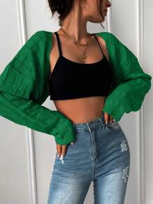 Chiquease Spring & Autumn Casual Solid Color Cropped Cardigan - Green - View 4
