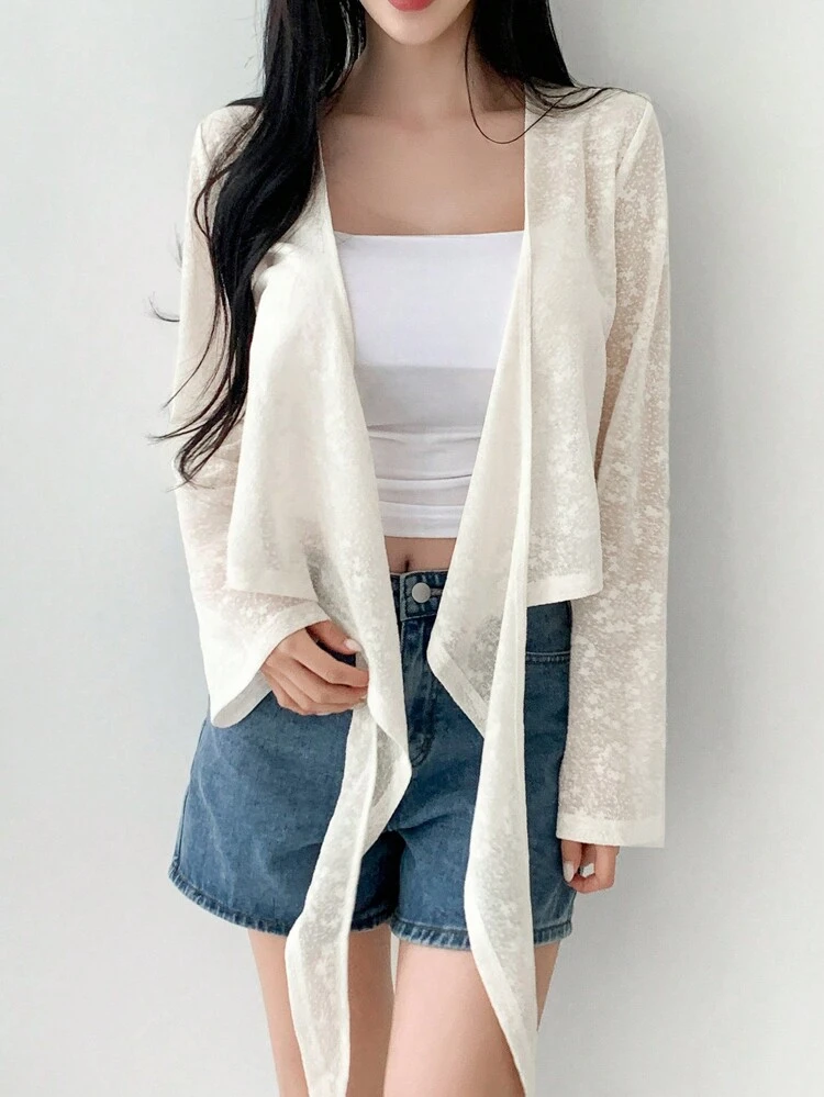 Women's Solid Color V-Neck Long Sleeve Cropped Shirt Sheer,Fall Clothes