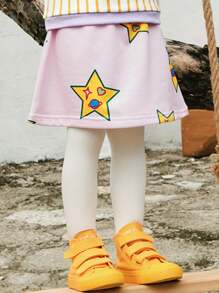 SHEIN 1pc Young Girl Cute/Vintage/Casual/Back To School Funny Cartoon Star Print Basic Short Skirt, Suitable For Home And Outdoor