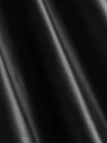 1 件女式纯色侧开衩下摆 PU 皮革时尚迷你裙 - 黑色 - 查看 5
