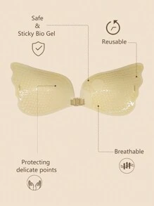New Detachable Shoulder Strap Deep V Invisible Push Up Silicone Nipple Cover Boob Pads Bra - Apricot - View 4