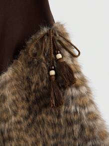 Quần lông giả họa tiết da báo chắp vá Y2K dành cho nữ - màu nâu - Xem 3