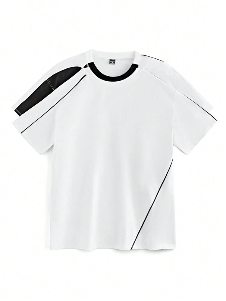 Men's Color Block Round Neck Loose Fit Casual Short Sleeve Street T-Shirt, Spring & Summer