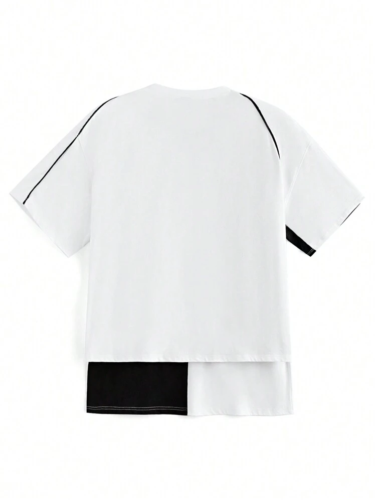Men's Color Block Round Neck Loose Fit Casual Short Sleeve Street T-Shirt, Spring & Summer