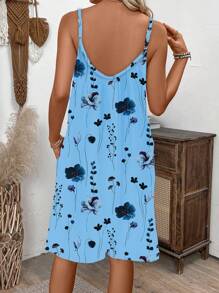 Chiquease Women's Floral Print Pocketed Loose Casual Jumpsuit - Baby Blue - View 2