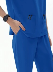 TaskEZ Set de 2 piezas de uniforme de enfermera, blusa de manga corta y pantalones para verano - azul real - Ver 8