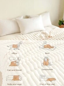 1 件大号条纹仿兔毛毯，法兰绒盖毯，适合沙发、单人/双人床、夏季办公室午睡，四季皆宜的温暖舒适毛绒毯，有白色和灰色可选，可作为礼物赠送 - 白色 - 查看 5