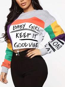 女装上衣时尚拼接休闲撞色字母印花上衣女夏装商务休闲女装 - 灰色 - 查看 2