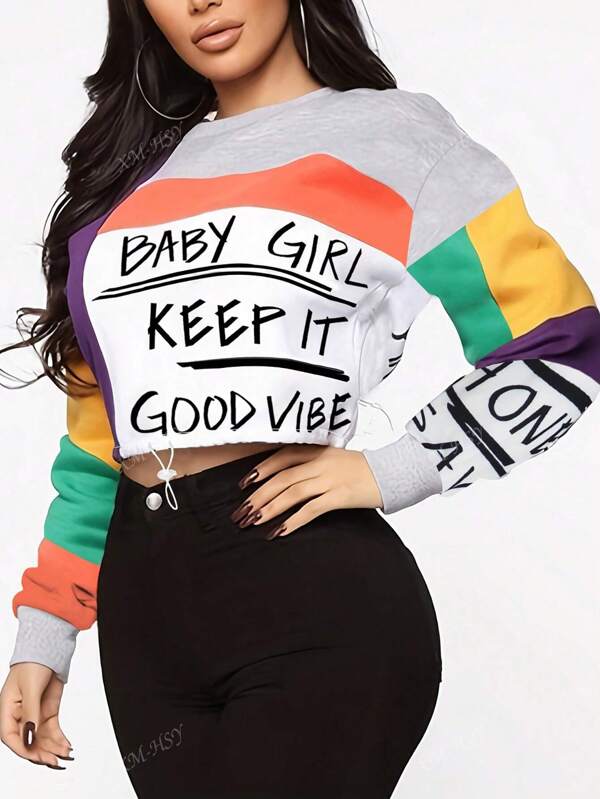 Women's Clothing Top With Fashionable Splicing, Casual Color Blocking, Letter Printed Top Women Summer Clothes,Business Casual Woman
