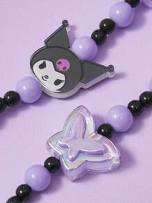 HELLO KITTY AND FRIENDS | SHEIN Cute Handmade Beaded Purple Cartoon Kuromi Mobile Phone Chain Mobile Phone Lanyard,Fits All Phone Cases - Multicolor - View 7