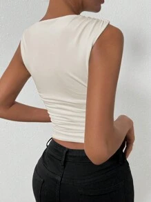 Chiquease 女士夏季纯色圆领褶皱修身吊带背心