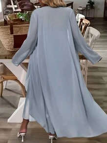 SHEIN 2pcs Plus Size Spring & Autumn Elegant Lace Dress Set Fall Cloth For Women - Blue - View 2